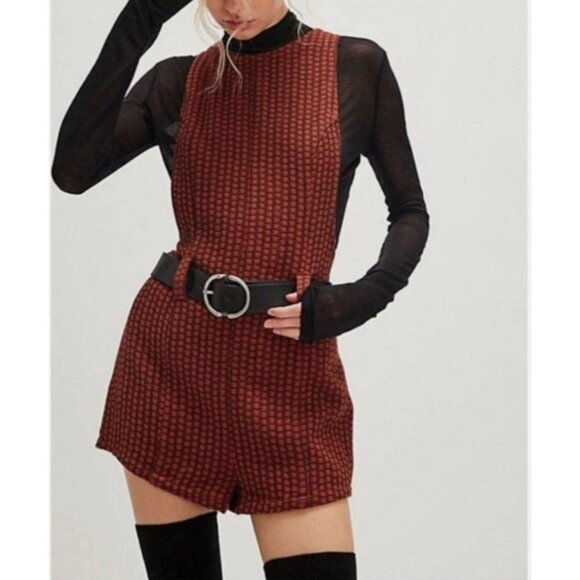 Free People Mod Mini Romper Playsuit Red & Black Sleeveless Women’s Size 10 - Picture 14 of 15